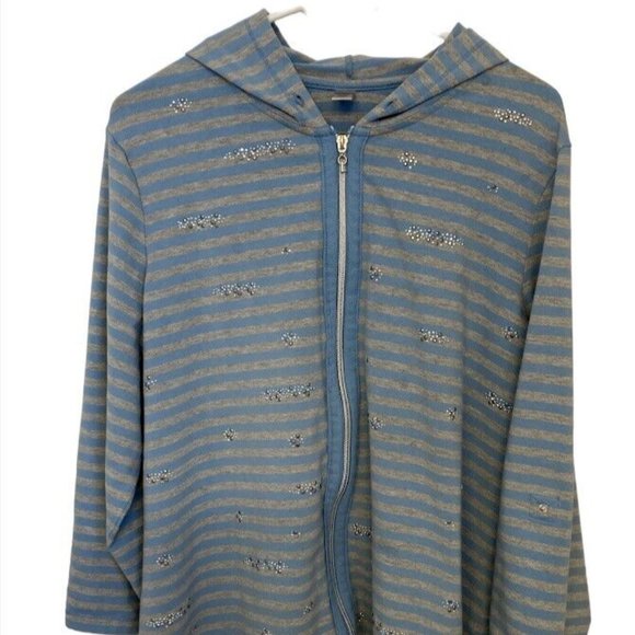 Avenue Tops - Avenue Womens Fleece Sweatshirt Lg Sleeves Sz 18/20 Beaded Gray Blue Str…